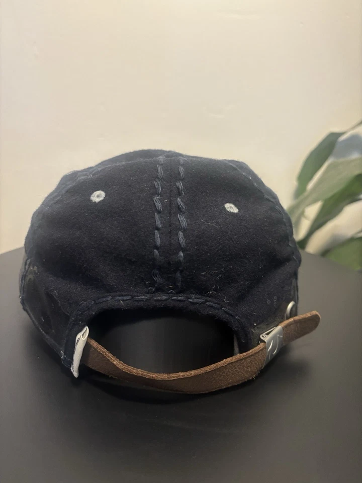 True Religion 复古男式蓝色肩带帽子/帽子羊毛混纺刺绣 — 第 3/4 张图片