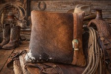 Cowhide Leather Pillow Rustic Western Cowboy Buckle Cowhair Ranch Decor 18x18