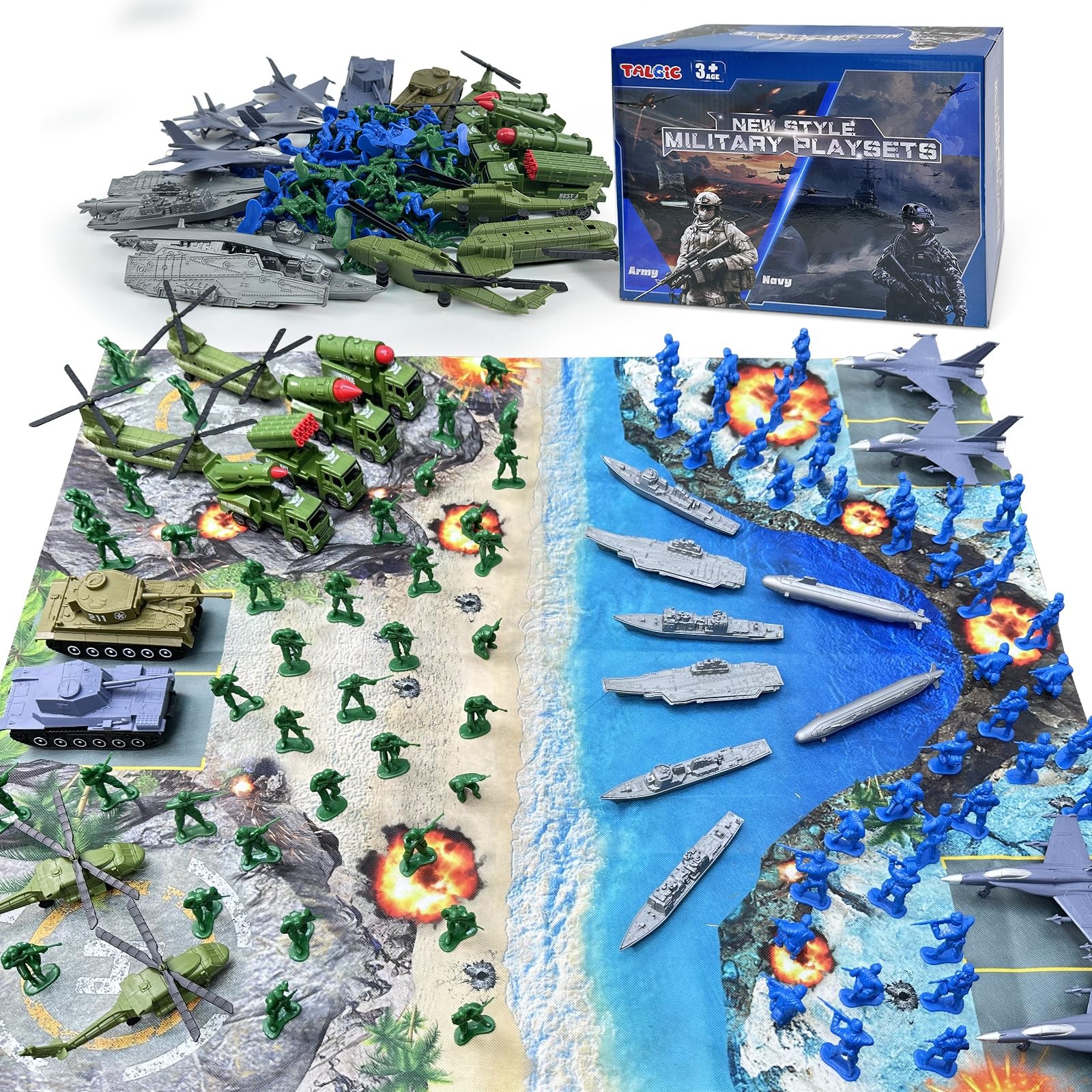 - Large Set Including Army Men Action Figures, Battle Mat, A