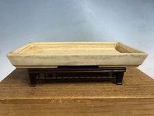 Cream Glazed Shohin Bonsai Tree Pot By Haruyoshi 8” Great Patina!