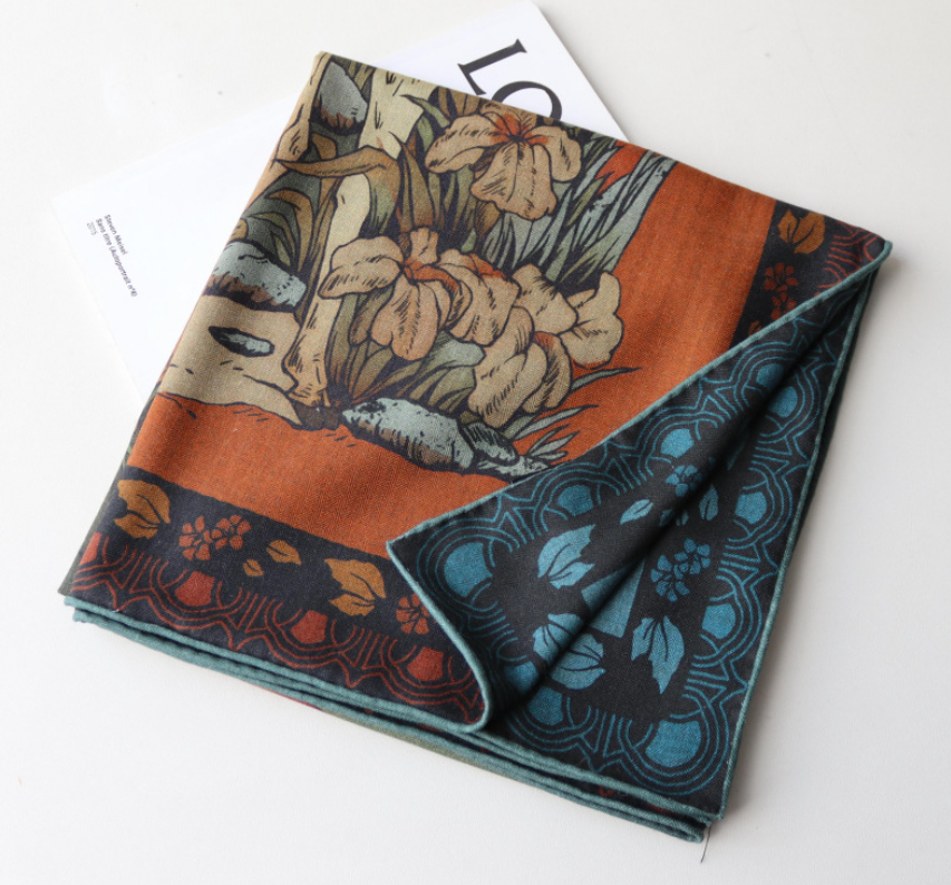 70% Cashmere 30% Silk Bandana Wrap Deer God Print Double Face Scarf 135X135cm