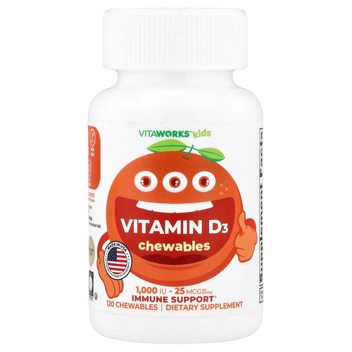Kids, Vitamin D3 Chewables, Orange, 120 Chewables (12.5 mcg per Chewable)