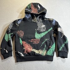 Nike Kids Hoodie Small Black Pullover Sweatshirt Colorful Swoosh Print Logo