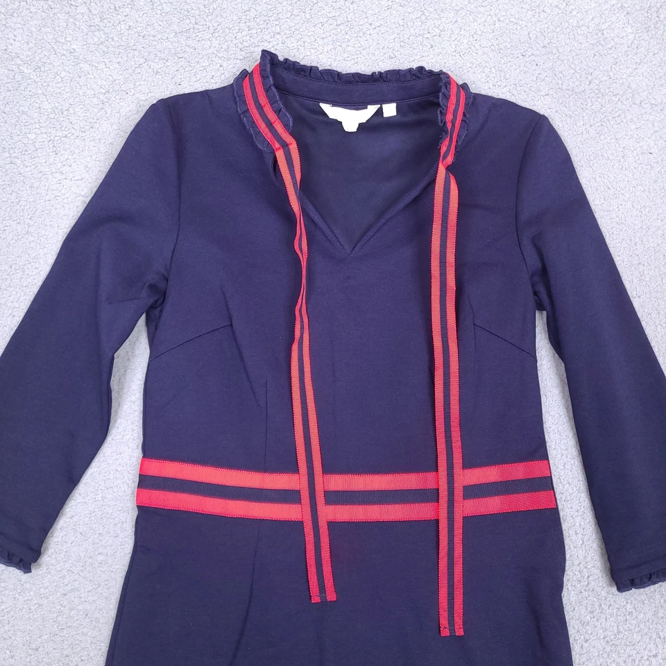Boden Annette Ponte Dress Size 8P Ribbon Tie Keyhole Navy Blue Sailor 3/4 Sleeve - Image 3 of 4