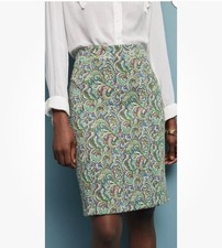 Maeve Anthropologie Green Paisley Print Straight Pencil Skirt Medium Preppy