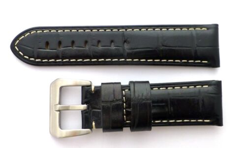 Bracelet en cuir haut de gamme style alligator 24 mm avec boucle 316 L pour PANERAI - Photo 1 sur 3