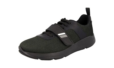 PRADA Fabric + Leather Lightweight LINEA ROSSA Sneaker 4E3174 Black NEW - 9 43