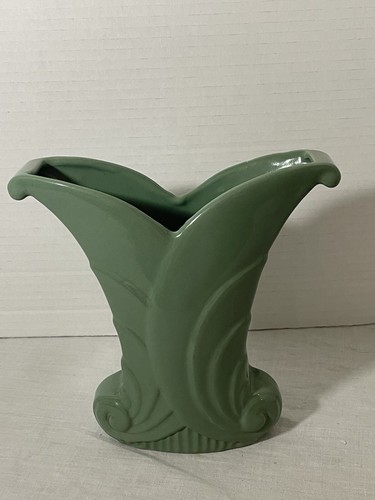 Vintage Abingdon Art Deco Vase USA Pottery #512 Ceramic Flower Dark Green - Picture 11 of 24