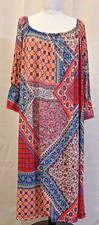Olivia Matthews Women’s Size 3X Shift Dress Pink Multi Off Shoulder 3/4 Sleeve
