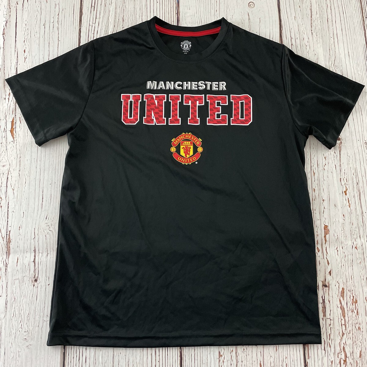 Manchester United Soccer Short Sleeve T Shirt Men's L Black