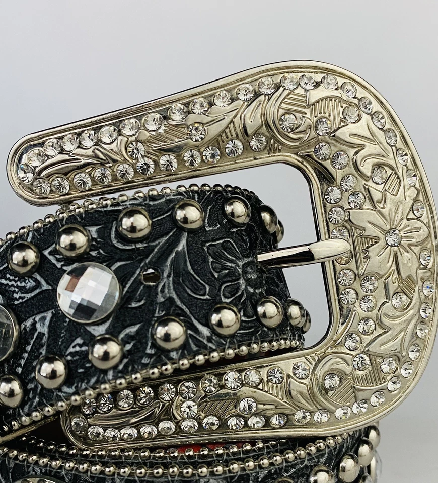 Cinturón de Rodeo Vaquera Deslumbrante De Colección Blazin’ Roxx M Plateado Floral Tooled Estrás Foto 4 de 4