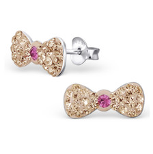 925 Sterling Silver Mini Bow CrystalKids Girl Women Stud Earrings