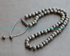 Men's Long Necklace Natural Black Lava & Black Onyx Beaded Healing Adjustable