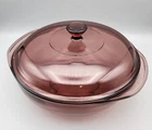 Vintage Cranberry Pyrex 024 2L Bowl with Handles and Lid Casserole Dish