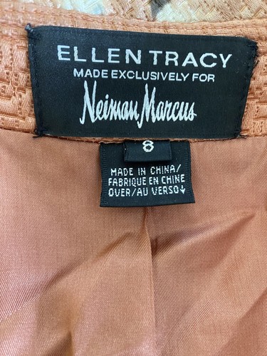 Ellen Tracy Neiman Marcus 8 Peach Orange Jacket Floral Silk Blend Open Front - Picture 7 of 8