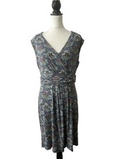 Joe Browns Floral Jersey Dress UK 16 Blue Sleeveless Stretch Casual Summer
