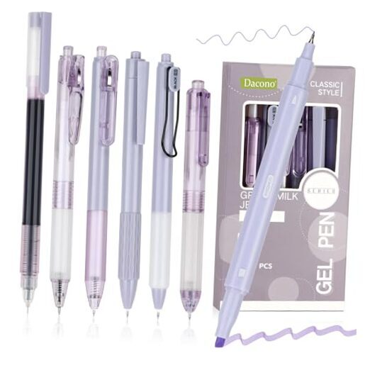 Pack of 7 Gel Pens Coloured Highlighter Writing Set, Aesthetic Retractable