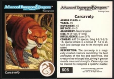 1991 TSR AD&D Gold Border Fantasy Art Card #606 Dungeons & Dragons ~ Creature
