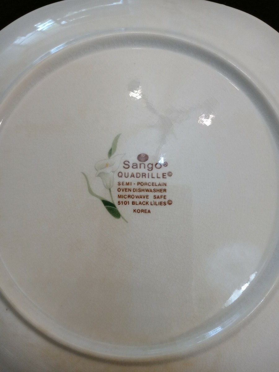Sango Quadrille Black Lilies Semi-Porcelain Square Salad Plate 7 1