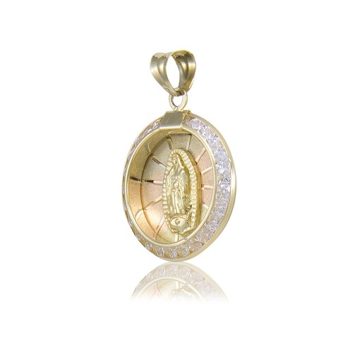 Colgante Medalla Redonda Virgen María Oro Amarillo Blanco Rosa 14K - Collar Dije - Imagen 2 de 4