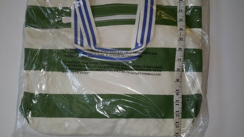 Pottery Barn diaper tote green rugby stripe cotton canvas Unisex NEW - Picture 5 of 5