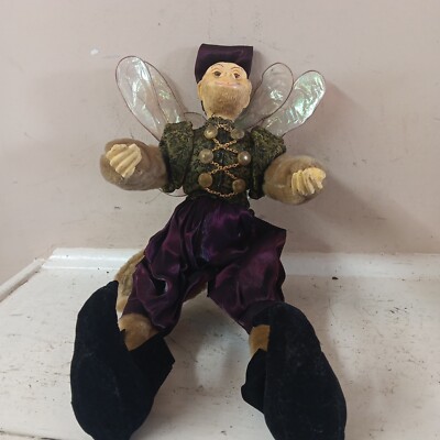 Rare Mark Roberts 16'' Flying Monkey Wings bendable Fabric Resin Jester Monkey