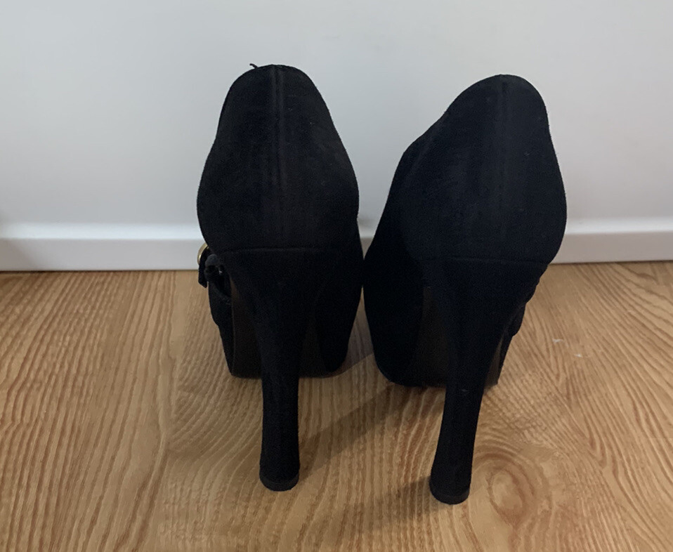 YSL YVES SAINT LAURENT nero scamosciato plateau tacco decolte misura 37 5