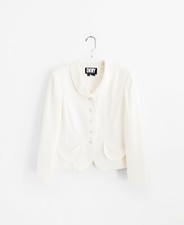Vintage 80s DKNY Donna Karan New York Natural White Crepe Shawl Collar Blazer 4