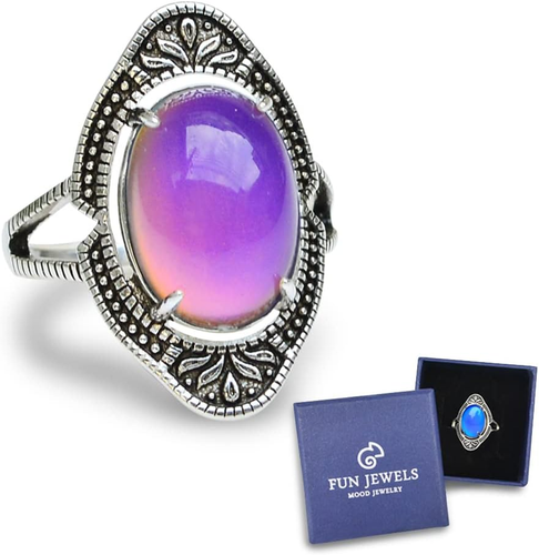 - Anello Dell’Umore Con Pietra Ovale Cambiacolore – Vintage in Ottone Effetto Ar - Foto 8 di 12