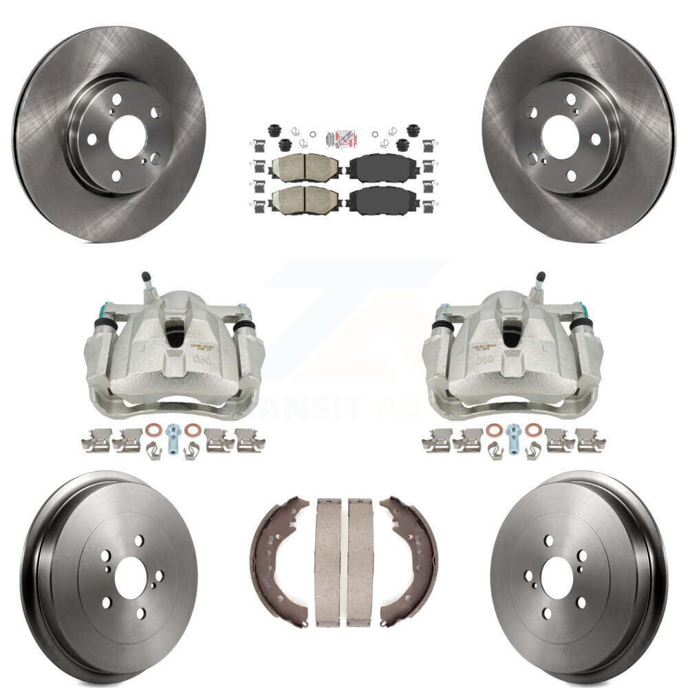 Front & Rear Brake Caliper Rotors Drums Ceramic Pads Kit 8Pc for Toyota Corolla