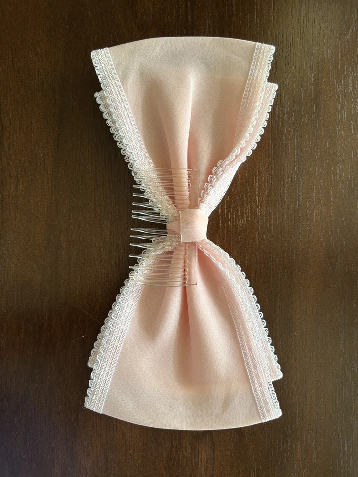 Organza rosa lazo de pelo grande vintage con accesorio de peine de encaje años 80 90 Foto 3 de 4