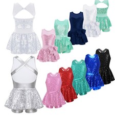 Girls Sparkly Sequin Ballet Skirted Leotards Tutu Dress Ballerina Performance