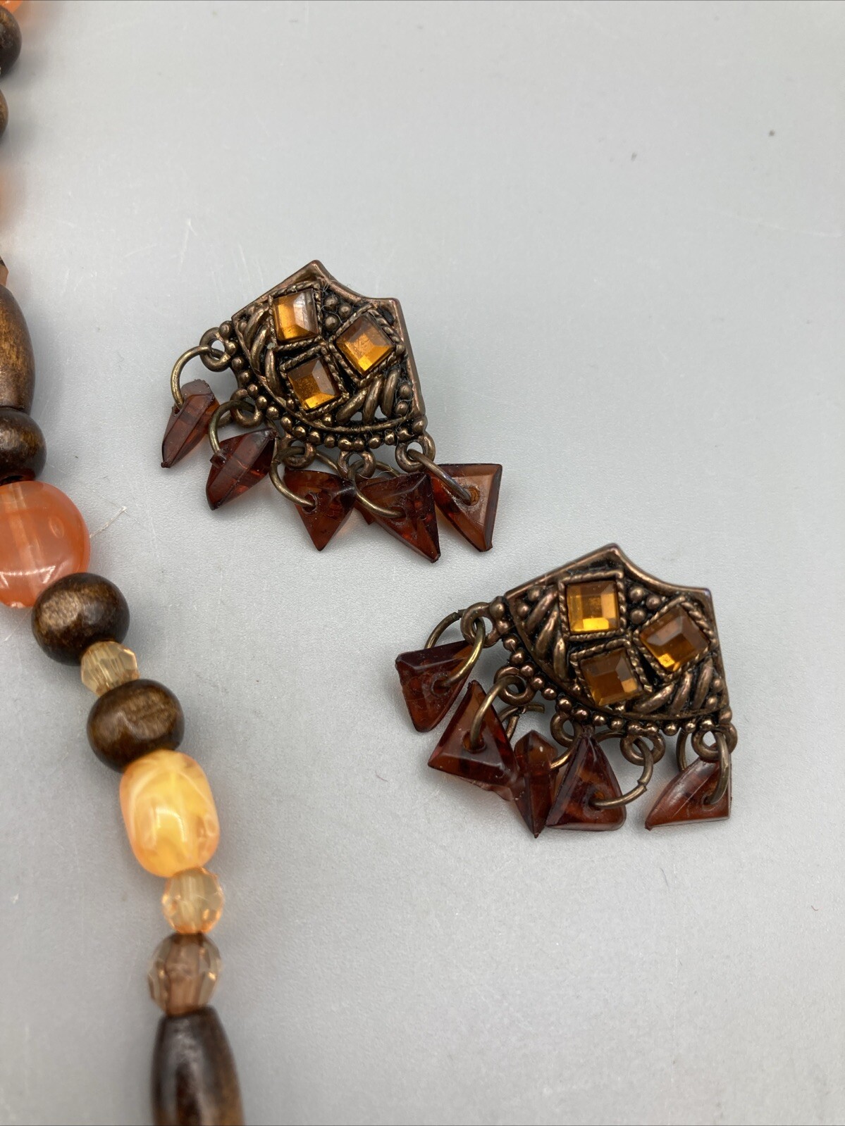 Multi-colored Brown Stone Boho Dangle, Post Earri… - image 4