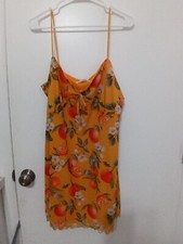 URBAN OUTFITTERS BRIGHT YELLOW ORANGES AND FLORAL PRINT LINED MINI SLIP DRESS...
