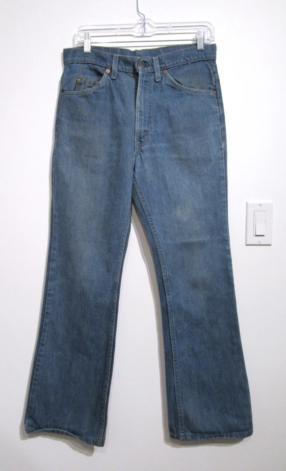 VINTAGE 1970S LEVIS FLARE JEANS W31 L30 ORANGE TAG NO TAGS LEVIS MARK ZIPPER P1 - Image 3 of 4