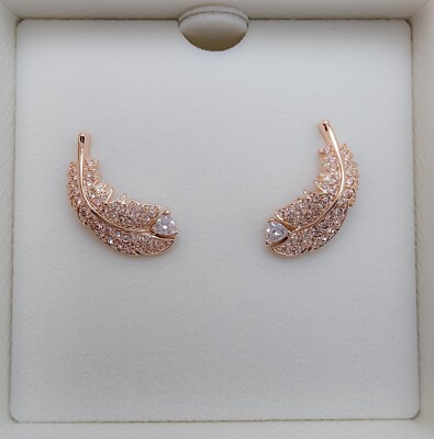 Swarovski Zirconia Idyllia Stud Earrings Feather White Rose Gold