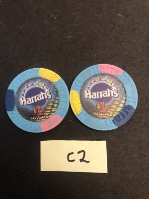 (Lot of 2) HARRAHS  $1 Casino Chip Las Vegas Nevada Retired Obsolete C2