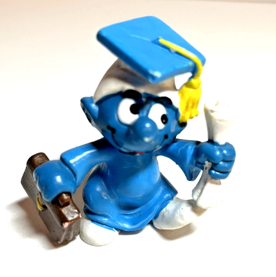 Graduate Smurf Cap & Gown Diploma Briefcase Graduation Authentic 20130 Vtg 1980 - Image 2 of 4