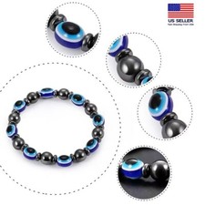 Fashion Unisex Hematite Magnetic Bracelet Evil Eye Luck Protect Men Women 1680