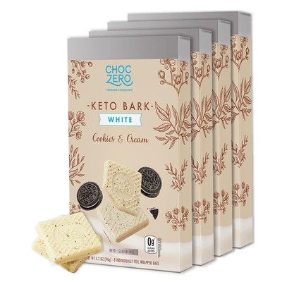 ChocZero Cookies & Cream Keto Bark White Chocolate Candy Bar Gluten Free Low ...