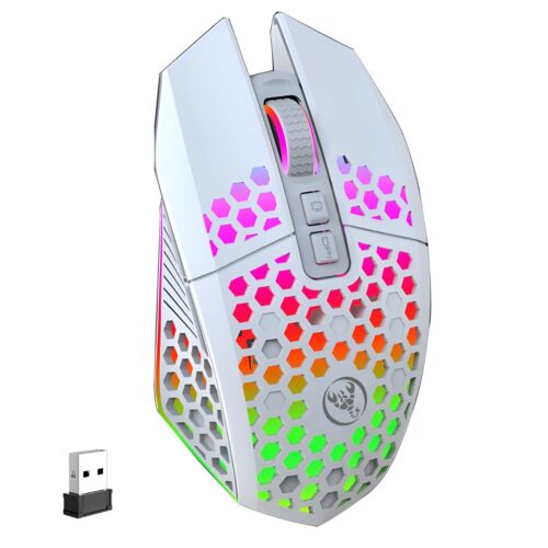 Gaming Maus Kabellos Weiß Wireless Leise RGB Mouse PC Laptop Funk USB-Dongel - Bild 18 von 22