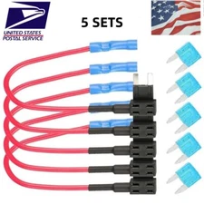 5X Fuse TAP Adapter 12V 15 Amp Car Add-a-circuit Mini ATM APM Blade Fuses Kit