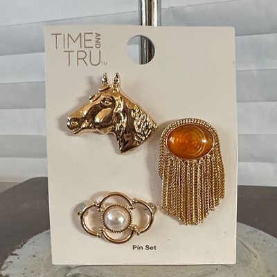 Time & Tru Gold Horse Brooch & Tassel Pin Set   Western Equestrian Jewelry