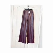 EXPRESS Flare Trouser Super High Rise Brown Faux Leather Wide Legs NWT