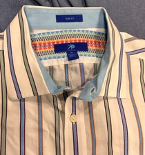 Egara Multicolor Blue/White/Green/Orange Stripped Mens Dress Shirt Size XL