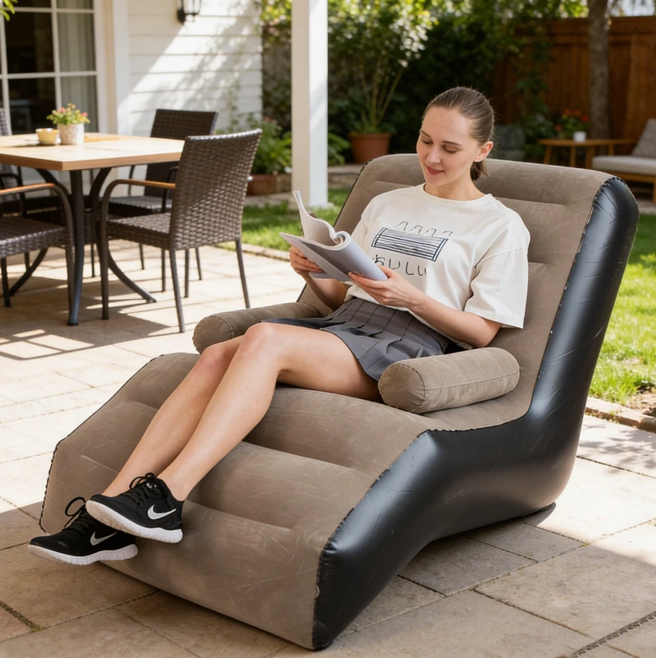 Inflatable Chair Sofa Blow up Seat Outdoor Camping Gaming Lounger with Armrest - Image 3 of 4