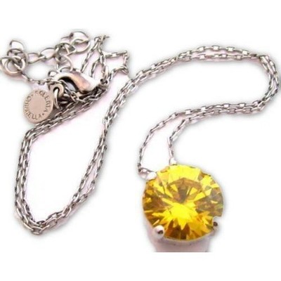 Roberta Chiarella Signed Large Yellow Unfoiled Rhinestone Pendant Necklace