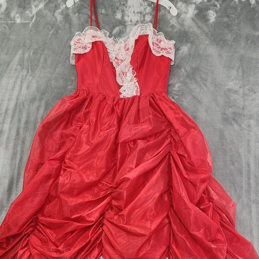 Vestido de novia vintage JCPenney satinado encaje correa espagueti talla 9/10 XS rojo Foto 2 de 4