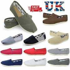 🔥NEW TOM Unisex Shoes Slip-on Casual Flats Solid Canvas Leisure Loafer Shoes UK