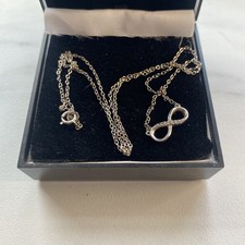 Sterling Silver infinity Pendant Chain Necklace 925 Delicate Dainty Crystals CZ 